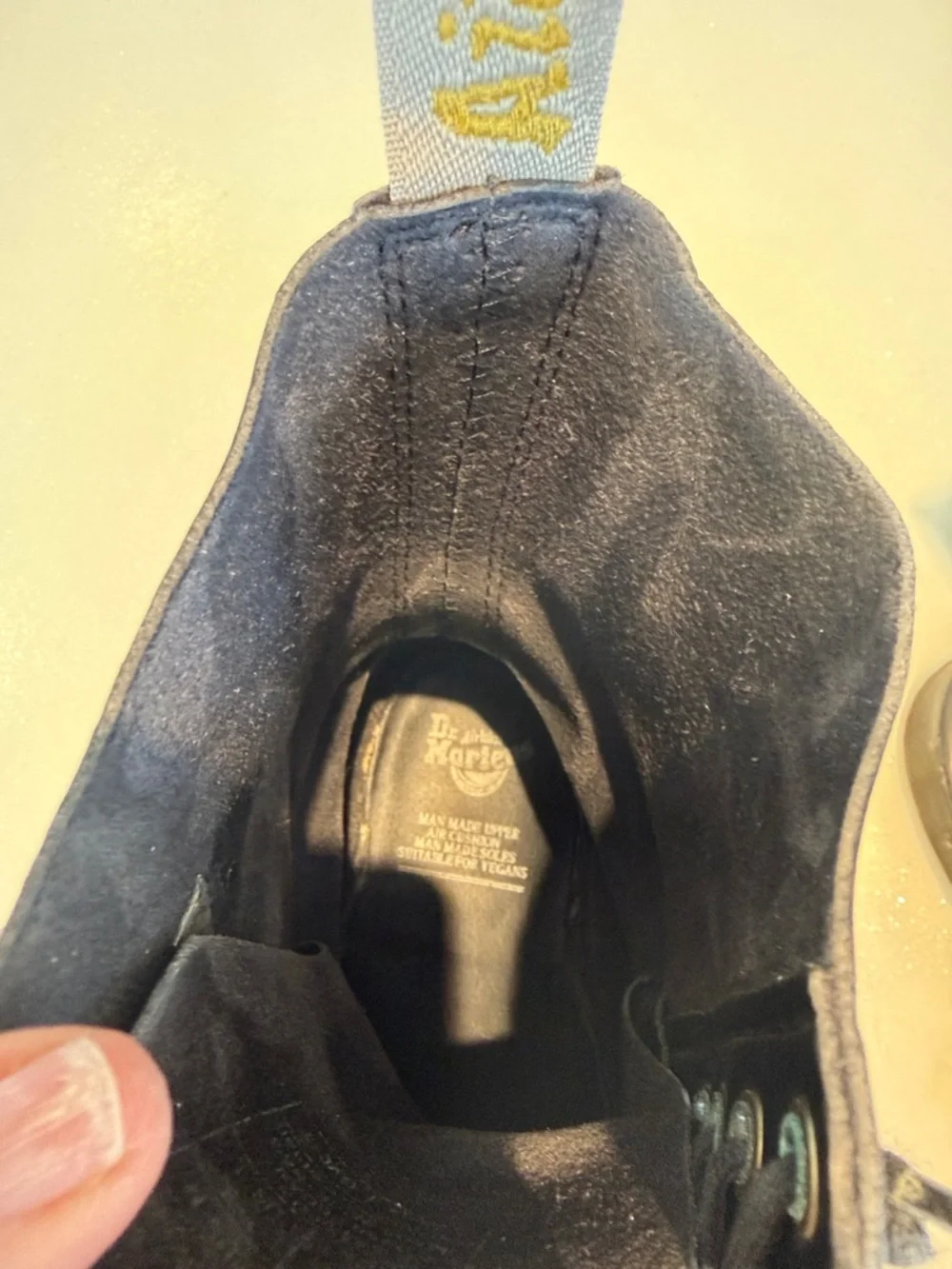 Doc Marten Black Leather Lace-Up Combat Boots with Yellow Stitching 8 - Picture 5 of 15